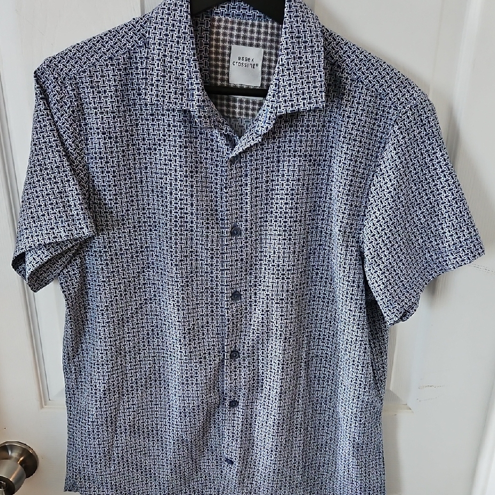 Blue Casual Button Down Shirt with Gingham Pattern